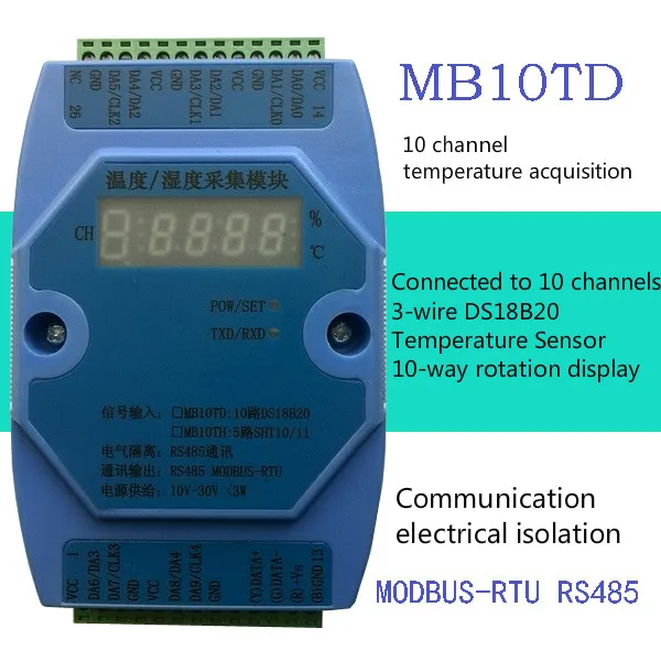 DS18B20 10 Мулти-канален модул за събиране на данни за температурата на RS485 Modbus RTU