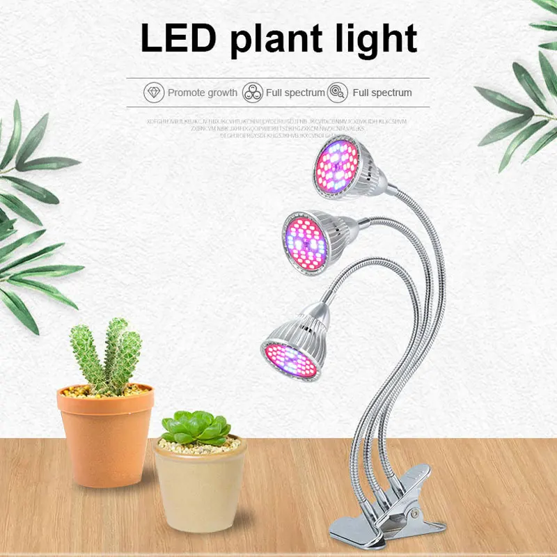 Led лампа за растенията, трехголовочный маркуч, заполняющий лампа с зажимным основа, въртяща се на 360 ° метална тръба, led лампа за отглеждане на растения бонзай пълна гама
