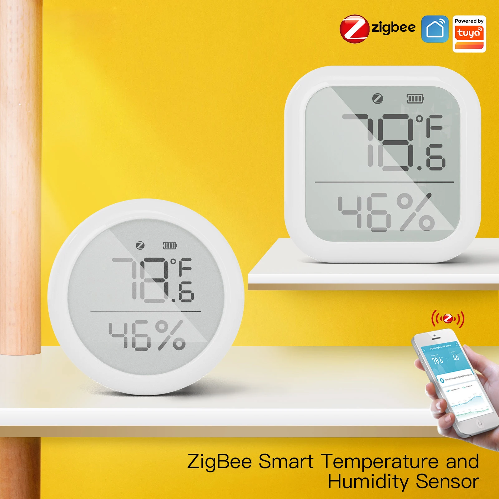 Sasha Интелигентен Сензор за температура и влажност на ZigBee с LCD дисплей, Влагомер за стая, Термометър, Работи с Алекса Google Home