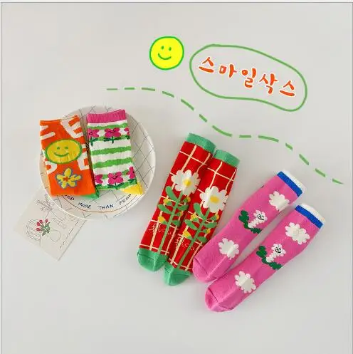 Tukla Бейб/2022 есенно-зимни каре чорапи с фин цвете за момичета, сладки бебешки чорапи-тръба, 4 на двойки, 1-8 години