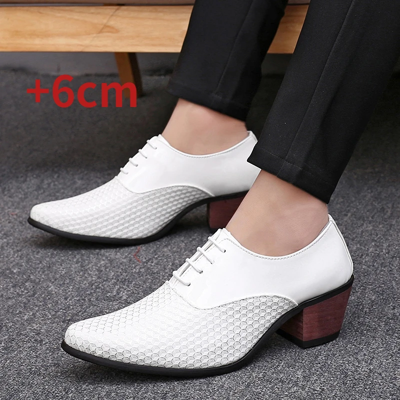 WEH/ Нови мъжки бели официални обувки-oxfords на висок ток от мека мокасина, увеличаване на растежа, на модела обувки-лодка за шофиране, Homme Chaussure