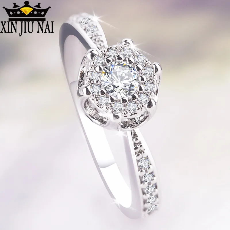 Whosale Красив сребърен пръстен с кристали благороден цвете модно Сватбена женски Женски Пръстен CZ Циркон сребро 925 Сватбена халка за партита 6-10