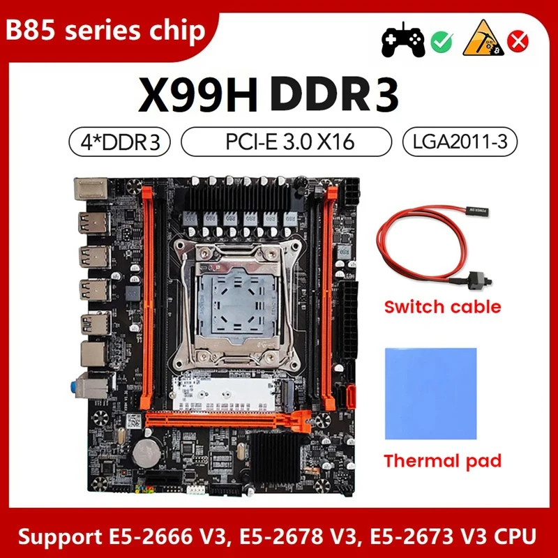 X99H Комплект дънна платка за КОМПЮТЪР + термопаста + Кабел превключвател LGA2011-V3 DDR3X4 ECC Сървър Слот за оперативна памет M. 2 NVME PCI-E 3,0x16 SATA3.0