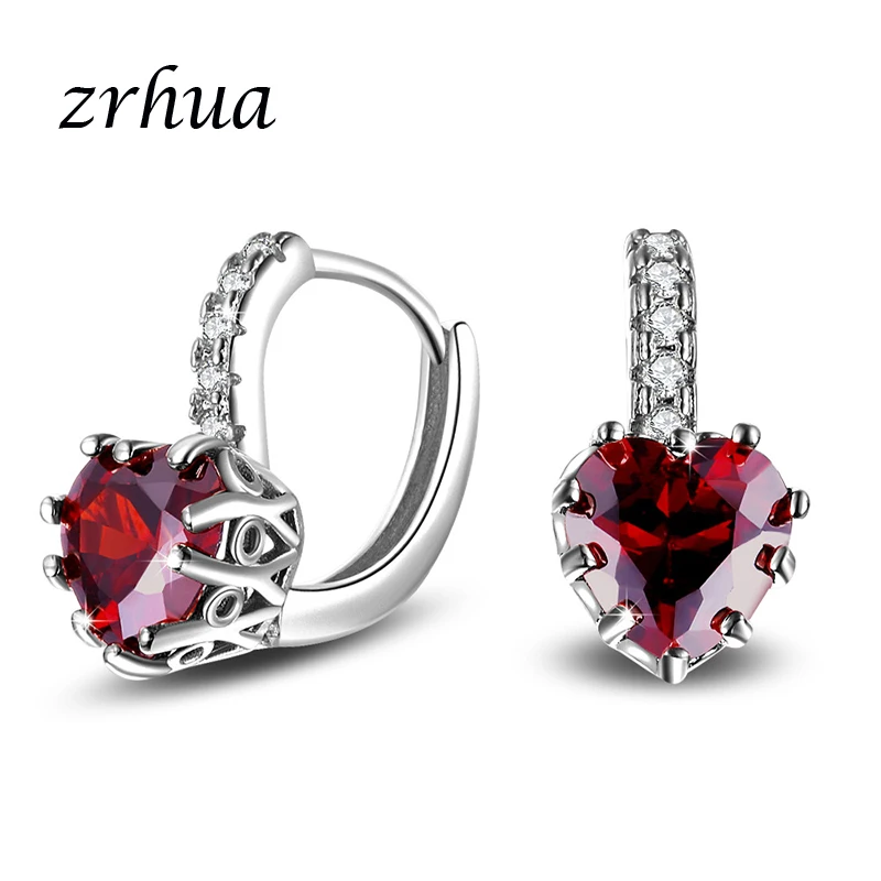 ZRHUA най-Добрите Продажба за Обици е Сребърен Цвят Модни Бижута Кубичен Циркон Обеци-Халки за Жени, Любов, Сърце, Сребърни Обици Подарък