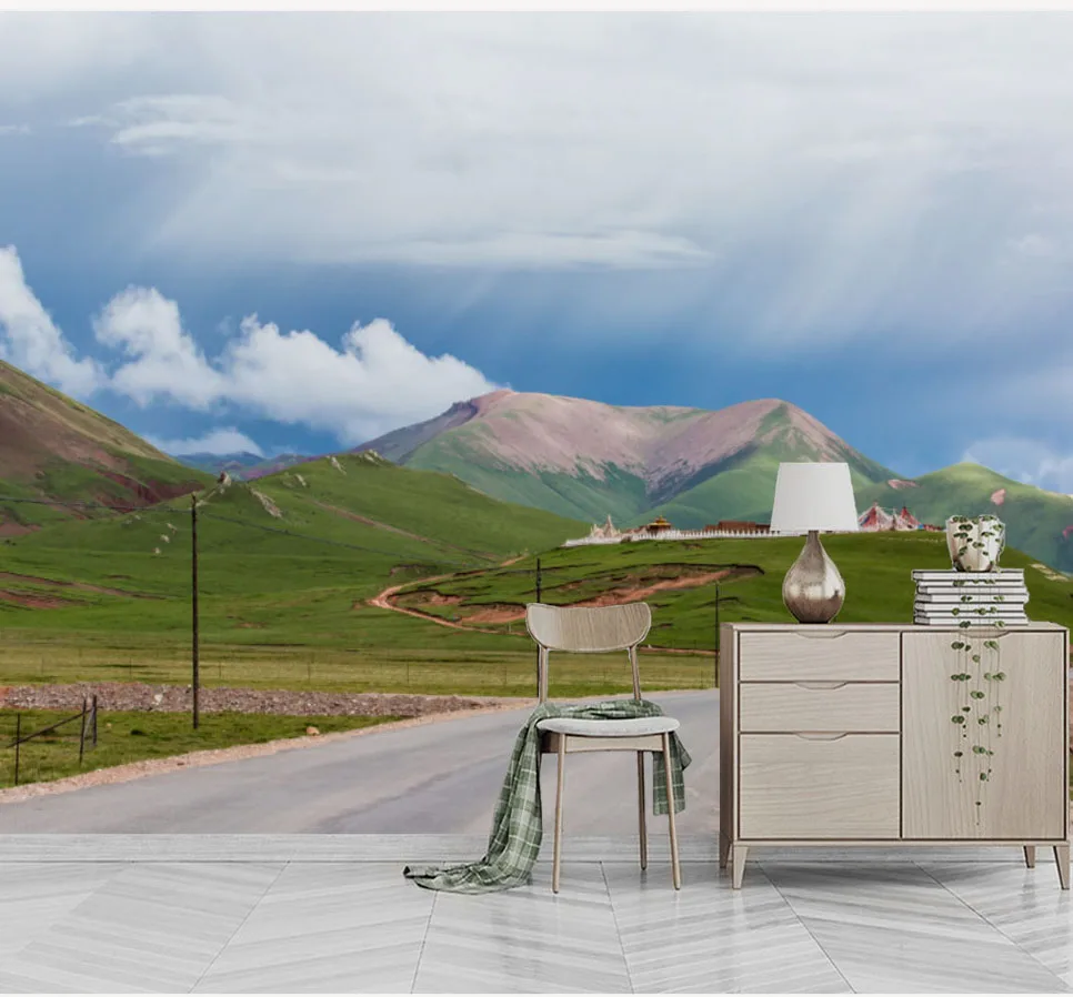 Баказ Природа на Планината 3D Полето пасища Тапети Художествена Рисувани Стенни Хол Разтегателен Фон Тапети за спалня Декор