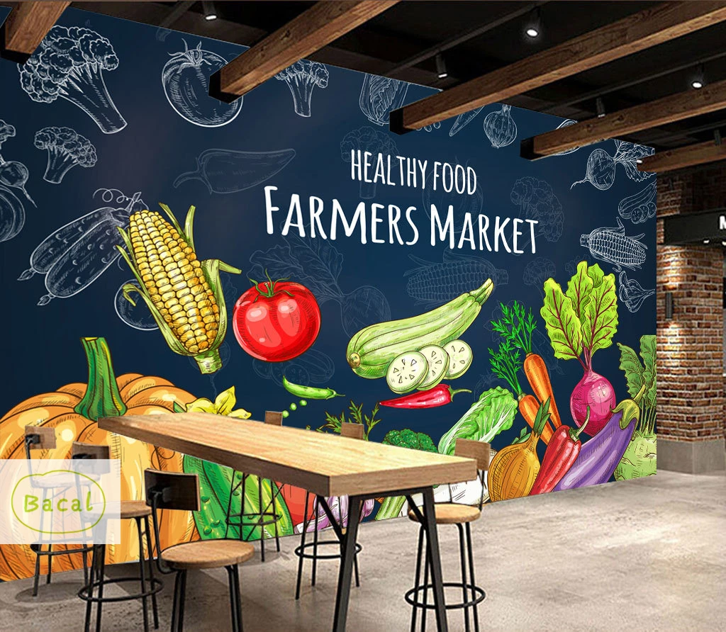 Бакал Потребителски 3D Стенописи Зеленчуци, Плодове Фото Тапет Магазин за Хранителни стоки Супермаркет Фон Стенен Декор Дългогодишна Живопис