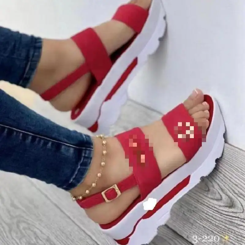 Дамски сандали на платформа; Новост 2021 г.; лятна дамски обувки на платформа и висок ток; дамски обувки на танкетке; женски червени сандали с рибено пръсти; дамски обувки TGHDOF Изображение 1 