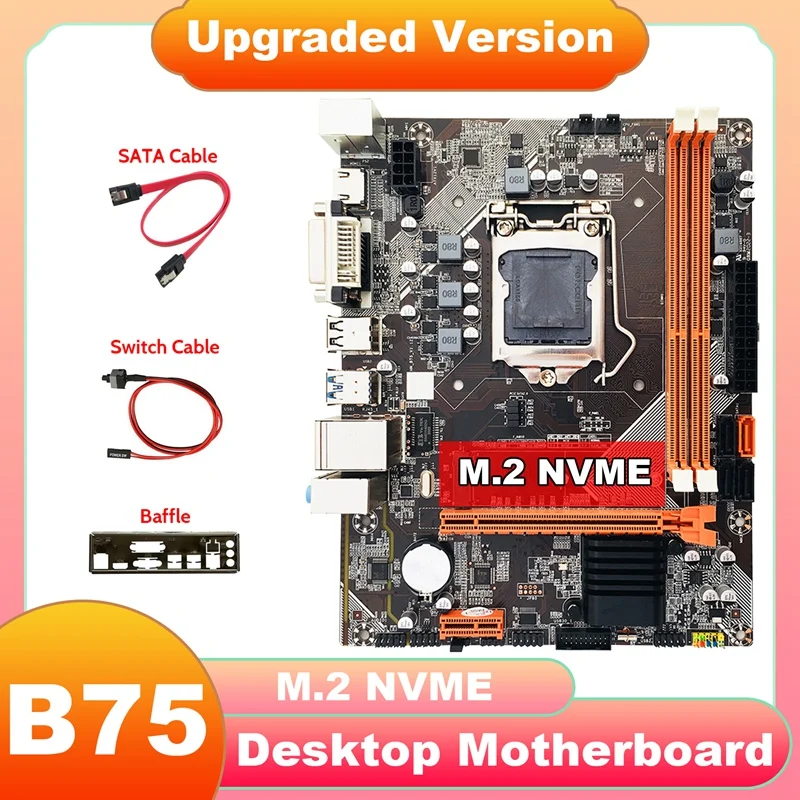 Дънна платка B75 + Кабел SATA + Кабел превключвател + Преграда M. 2 NVME LGA 1155 DDR3 Настолна Компютърна дънна Платка, процесор I3, I5