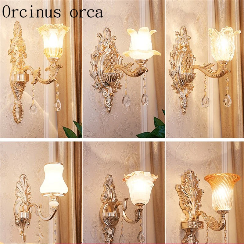 Европейски стил сплав crystal монтиран на стената лампа, хол фон на стената спалня американски стил модерен прост нефритови монтиран на стената лампа
