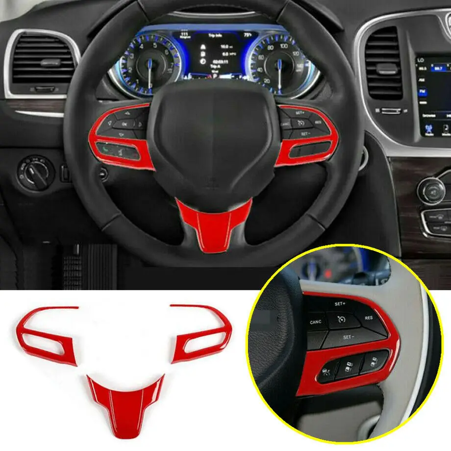 За 2015-2022 Chrysler 300 ABS Червена Вътрешна Рамка на Волана Декоративна Тампон Накладка3*