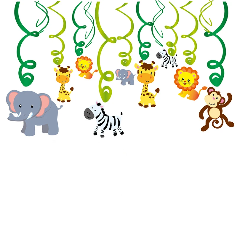 Карикатура Джунгла Животни Spiral Слон, Лъв Дръпна Флаг Висулка Лесовъдство Тема Сафари В Джунглата Вечерни Животни Вечерни Декор Деца