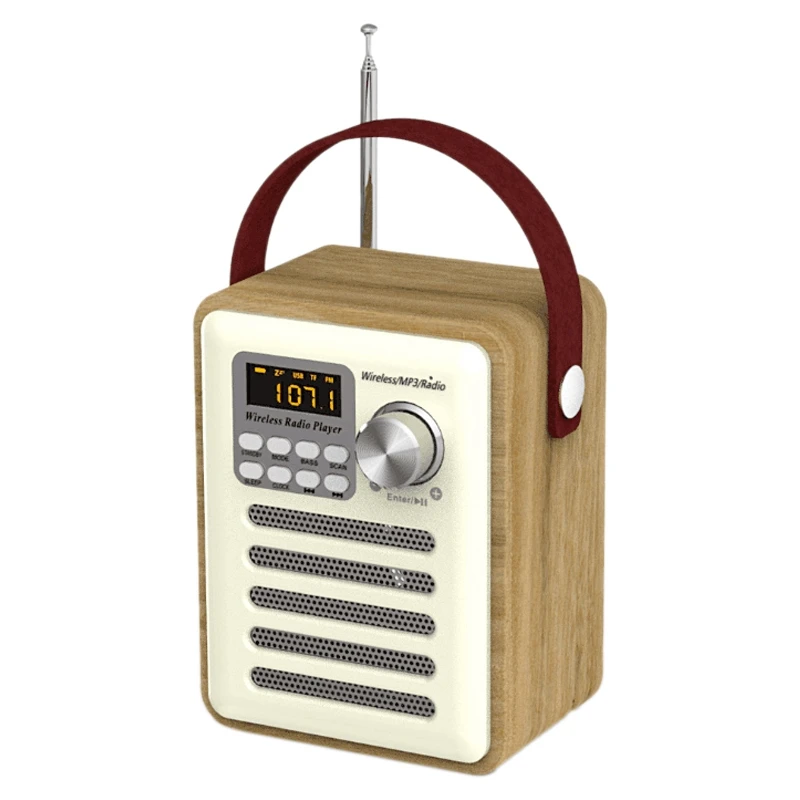 Многофункционален ретро дървена кутия за преносим FM радио bluetooth колона говорител на часовника дисплей карта на аудио U диск, MP3 музикален плейър