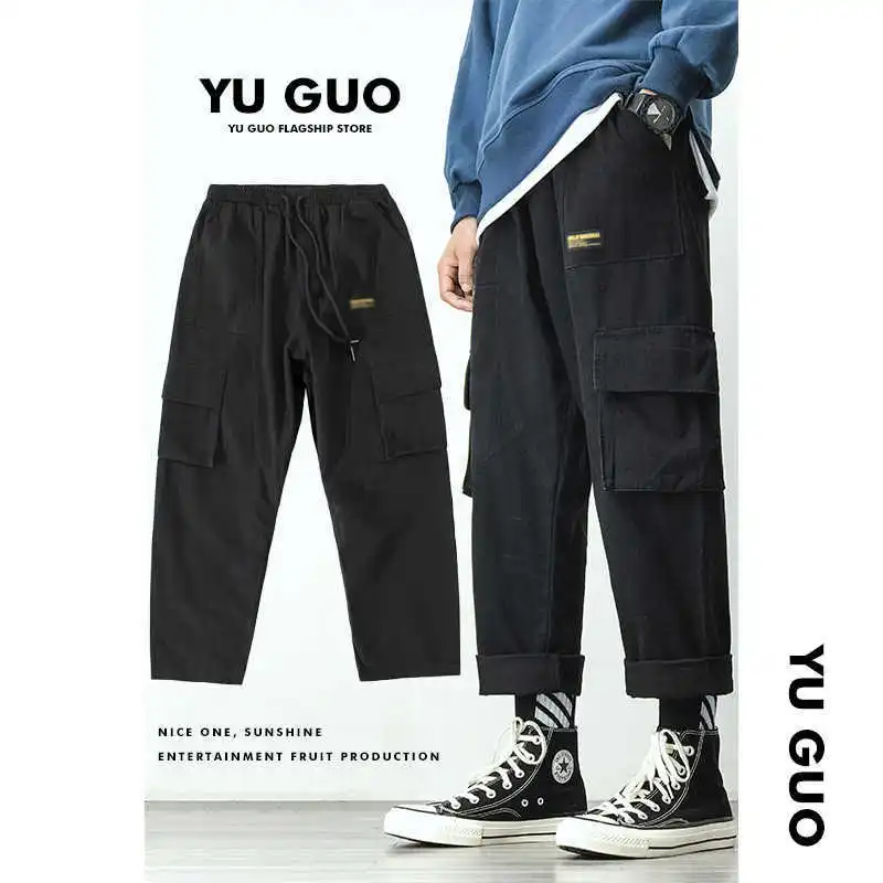 Мъжки Панталони-карго, Студентски Мъжки Преки Свободни Панталони в съвсем малък, Корейската Мода 2020, Нови Ежедневни Панталони, Мъжки Спортни Панталони, Широки Панталони Изображение 0 