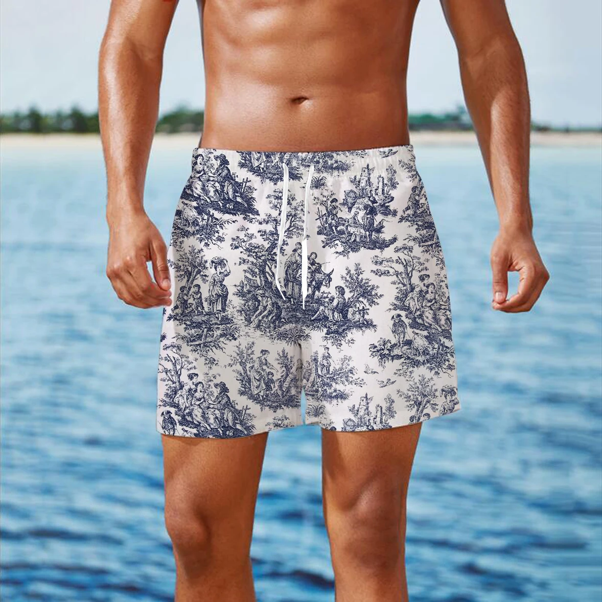 Мъжки къси Панталони Плажни Шорти Лятна Мода Тенденция на 3D Печат Дишащи, Леки Бански костюми, Плажни Гащи Мъжки Шорти За Плуване Шорти Изображение 0 