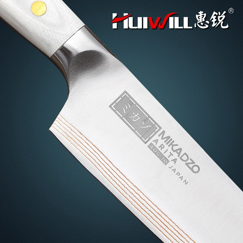 НОВОСТ! 21 слой Японски Медни Слоеве Дамасский кухненски нож от неръждаема стомана, 8 см за Нарязване на Месо готвач с ковано желязо с Бяла дръжка G10 Изображение 3 