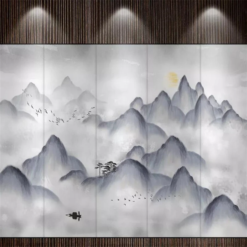 Нови китайски мастила рима ръчно рисувани облак на планината екран на фона на стенописи, декоративни картини