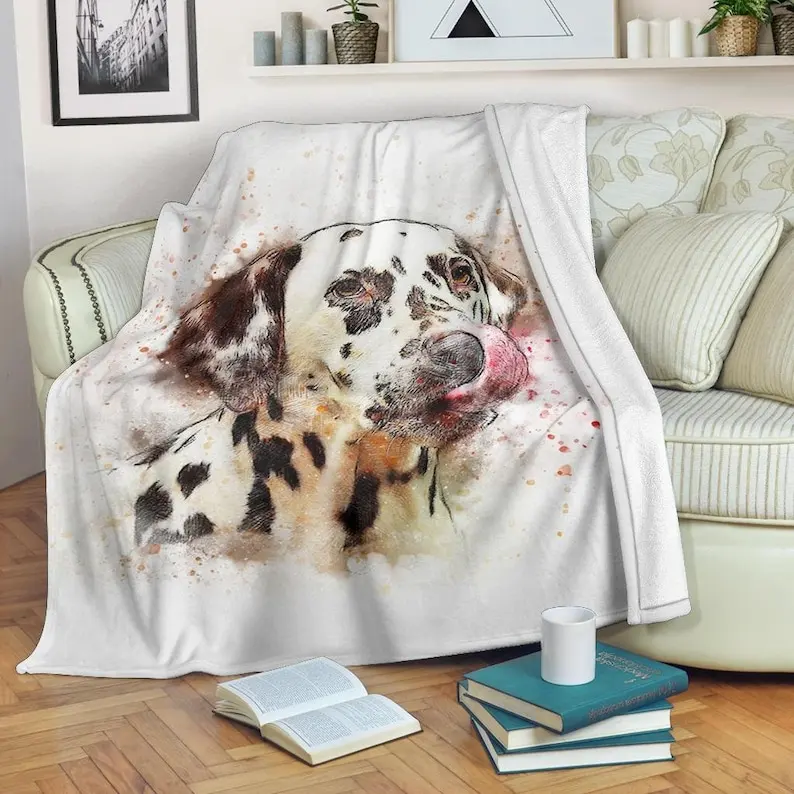 Одеало за известни далмация - Каре за известни далмация - Флисовое одеяло за кучета - Одеало за възрастни и деца с далматином Подаръци известни далмация Си и Му