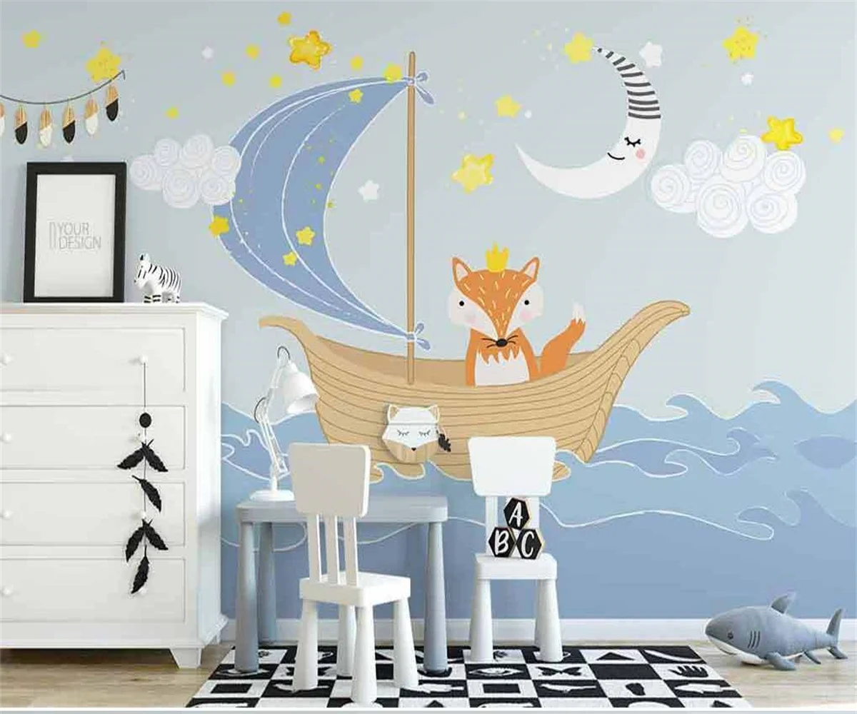 Потребителски тапети Скандинавски ръчно рисувани малки пресни морски животни фонова стена на стаята на детето, 3d тапети