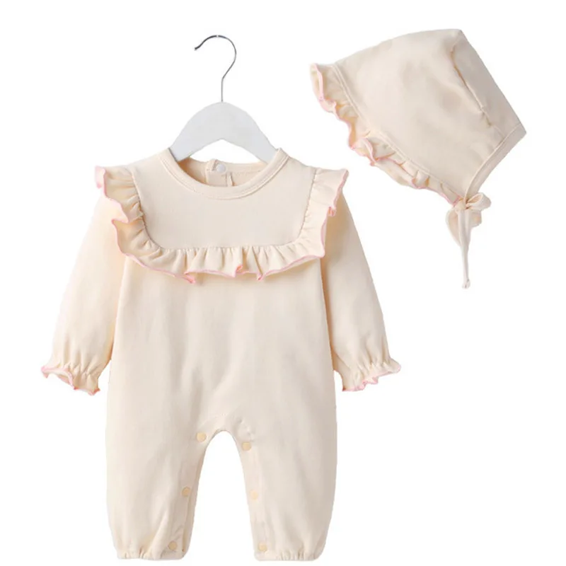 Пролет-есен облекло за разходка за момичета, гащеризон с дълъг ръкав за новородено, памук + Капачка Изображение 1 