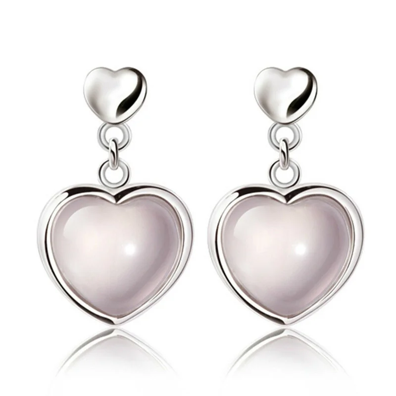 Розово Сърце Обеци-Карамфил От Розов Кварц 18 карата със сребърно покритие Дамски Бижута Подарък