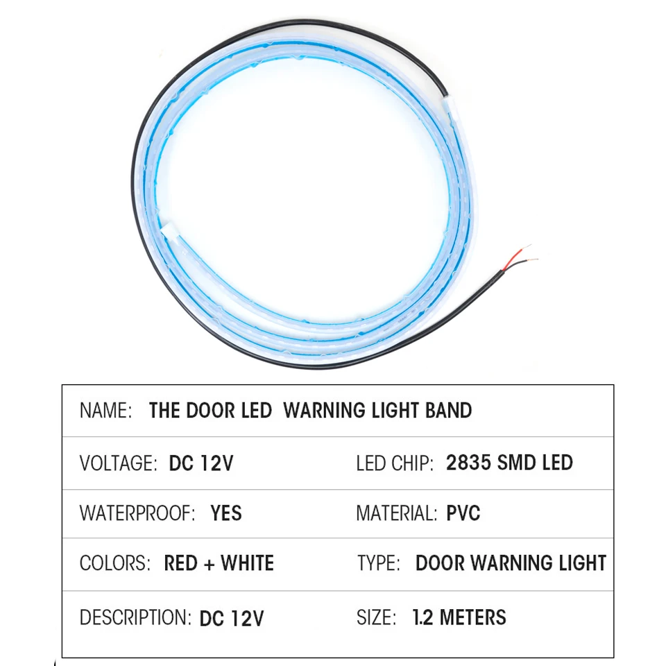 Сигурността на Вратата на Колата Водоустойчива Декоративна Светлинна Лента 1200 мм Аксесоари Стробоскоп Мига Автоматично Отваряне на Предупреждение Светеща Лампа 12v