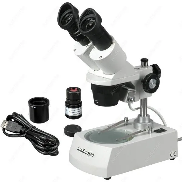 Стереомикроскоп -AmScope доставя стереомикроскоп 10X-20X-30X-60X с две лампи + 2-мегапикселова USB камера