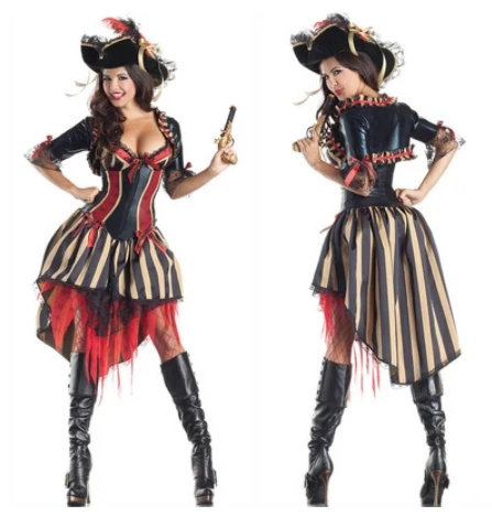 Хелоуин, карнавал, женски секси костюм, вечерни костюми, Нови Карибски Пирати, рокля за cosplay + шапка, униформи DS за Възрастни
