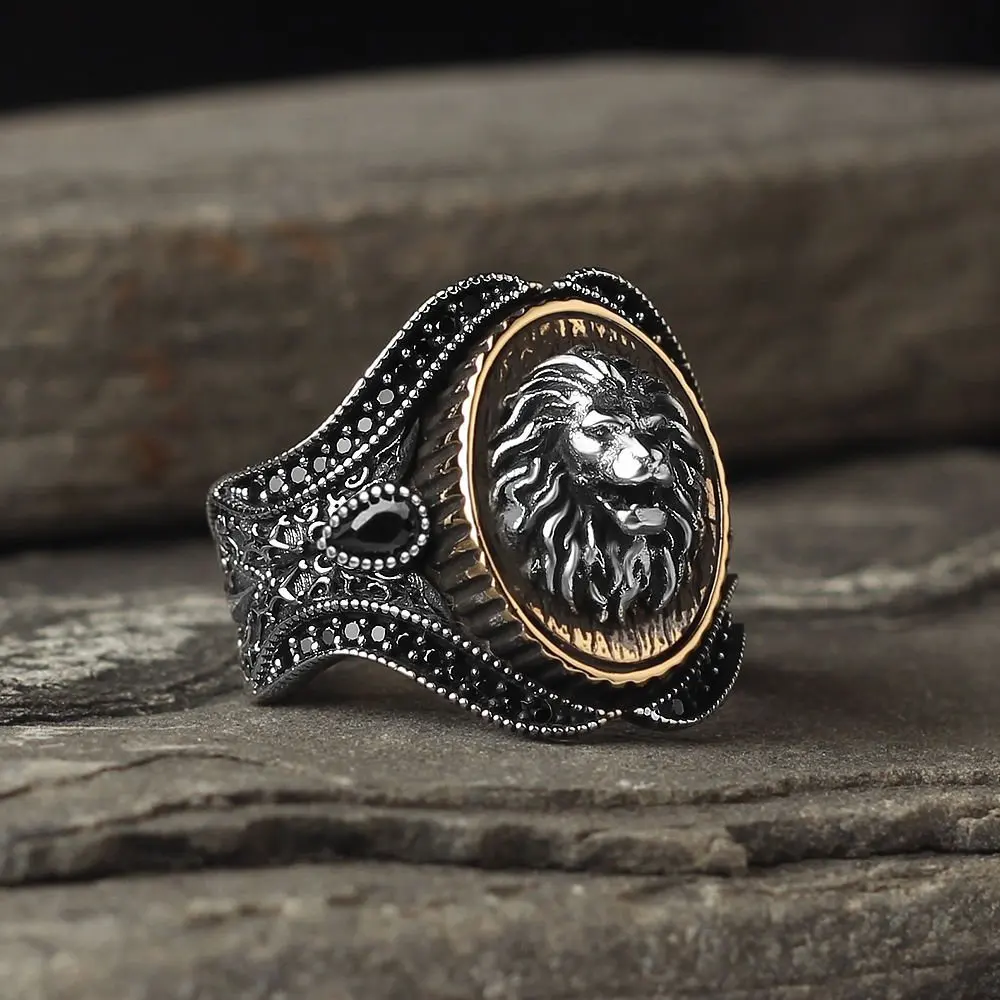мъжки сребърен пръстен проба 925 с оригинала символ на Лъв, пръстен и релефни от сребро 925 проба, са на разположение на всички размери